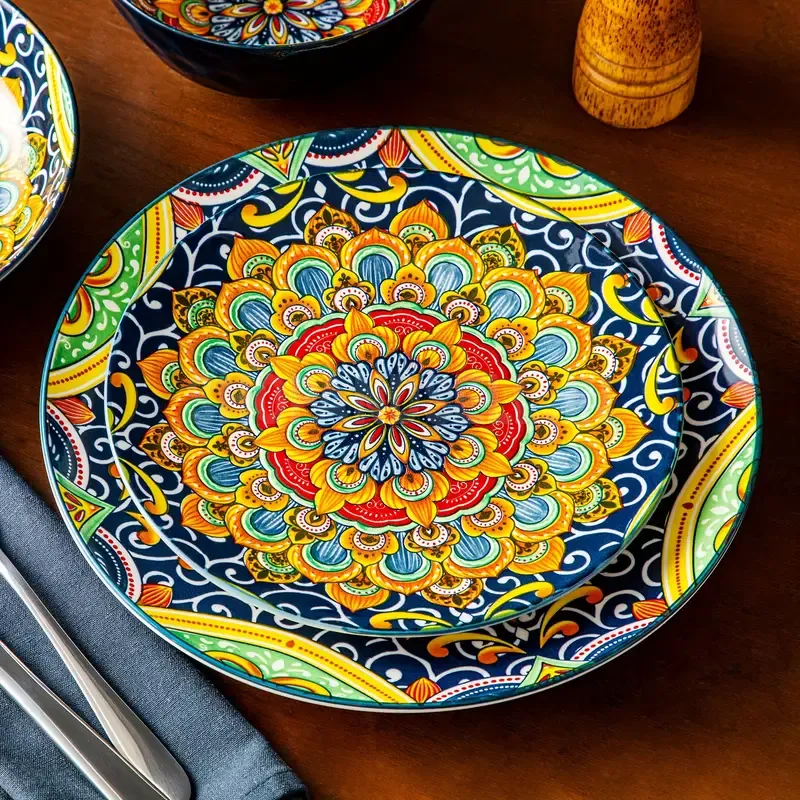 24pcs Dinner Set Stoneware Bohemian Style Tableware With Dinner Plate Dessert Plate Pasta Bowl Cereal Bowls Service for 6