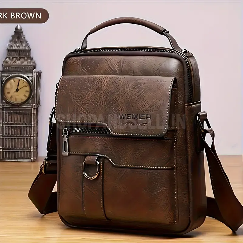 2025 New Genuine Leather Crossbody Shoulder Bag for Men, Vintage Business Handbag with 3 Color Options