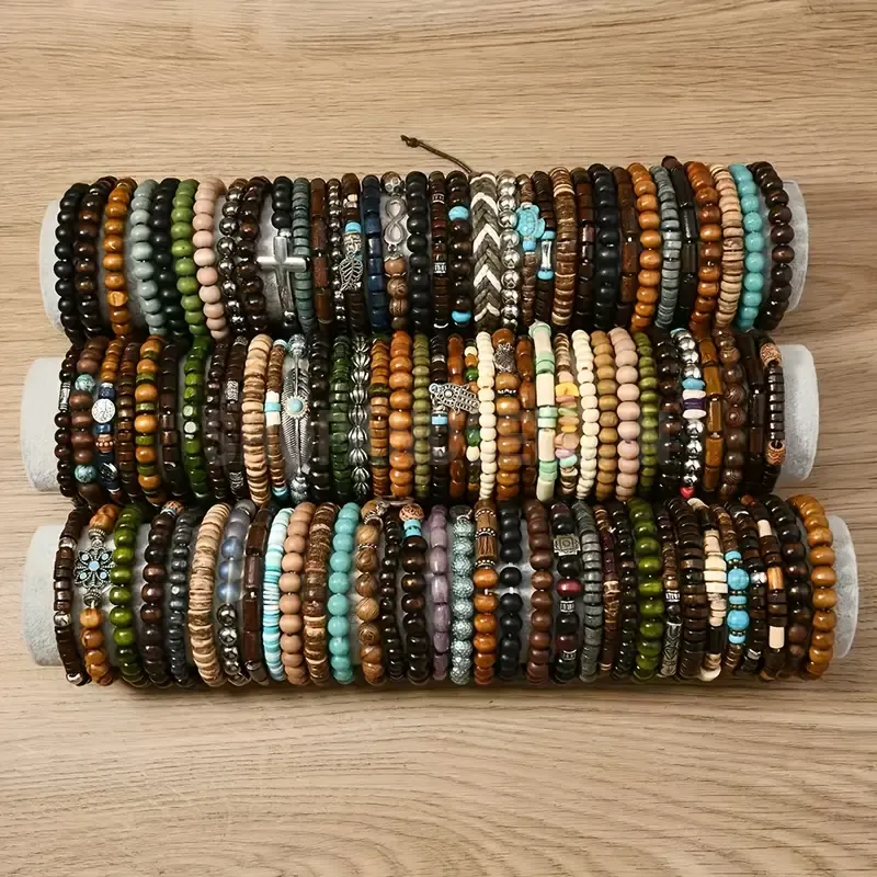 36 Sets Of Different Styles Of Wooden Bead Bracelets